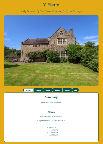 An example donated break listing on the Time Away property portal